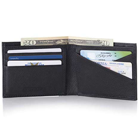 Alpine Swiss Double Diamond Mens RFID Bifold Wallet with Divided Bill Section