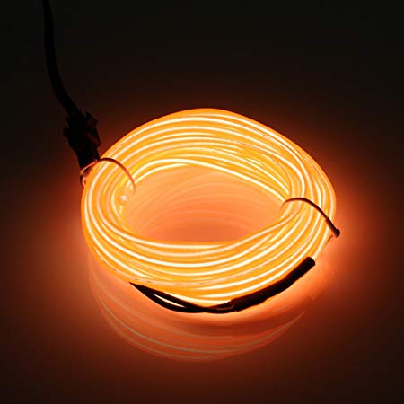 jiguoor EL Wire 16.4ft/ 5M with Battery Pack Super Bright Light Neon Tube Neon Glowing strobing of 360 Degrees of Illumination for Party Decoration (Orange,16.4ft/ 5M)