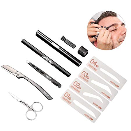 5 in 1 Men Eyebrow Grooming Set, Eyebrow Trimmer Drawing Stencils Tweezers Eyebrow Pencil Comb Eye Make Up Tool Kit