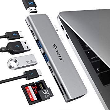 TOTU MacBook Pro USB Adapter, 7-in-1 MacBook Pro USB C HUB to 4K HDMI,Thunderbolt 3 100W PD 40Gbps 5K@60Hz,USB C 3.0,2xUSB 3.0,5Gbps SD TF Card Reader for MacBook Pro 2018 2017 2016, MacBook Air 2018