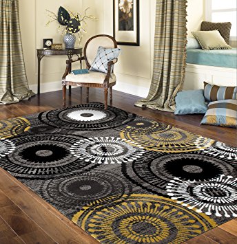 Rugshop Contemporary Circles Area Rug, 5' 3" x 7' 3", Yellow/Gray