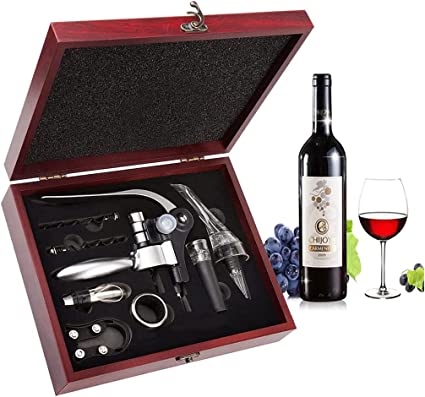 Smaier Wine Opener Wine Accessories Areator Wine Opener Kit , Red wine Corkscrew Set with Wood Case.