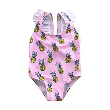 ITFABS Baby Girl Pineapple Print Bikini Ruffles Sleeve Swimsuits Backless Bathing Suits For Toddler Girls