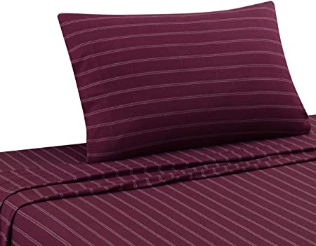 DELANNA Jersey Knit Sheet Set Soft Breathable T-Shirt Weave (RED Stripe, Twin)