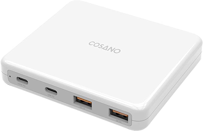 USB-c Charger 100w，COSANO 4-Port Type-C Charging Station [Intelligent Power Allocation] for MacBook Pro/Air, iPad Pro, iPhone 12 pro Max and Any Laptops or Smart Phones with USB C