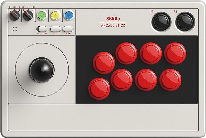 8BitDo Retro Arcade Fight Stick 8 Way Joystick with 2 Dedicated Macro Buttons and Turbo Function for Switch and PC Windows, Support Wireless Bluetooth, 2.4G Receiver and Wired USB-C Cable Connection