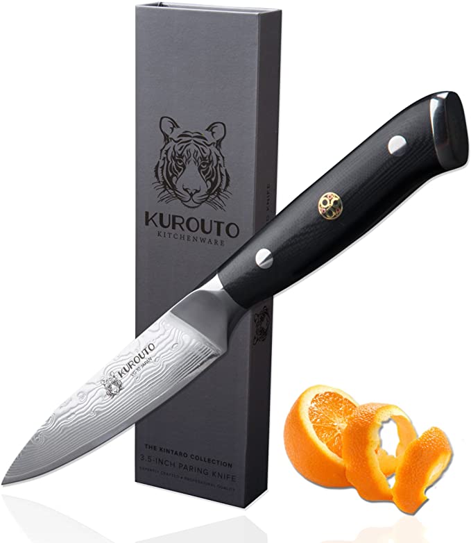 3.5-inch VG10 Paring Knife- 66 Layers of High Carbon Damascus Stainless Steel Cladding—Kintaro Series— Kurouto Kitchenware
