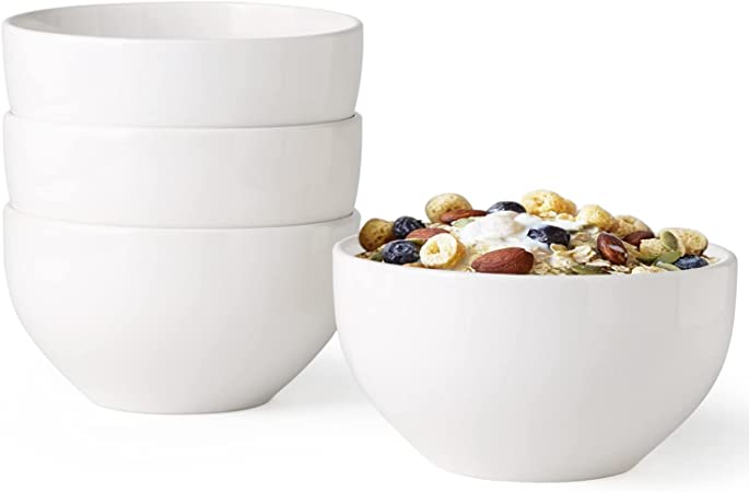 AmorArc Cereal Bowls for Kitchen, 22oz Ceramic Cereal Soup Bowls Set of 4 , Chip-Resistant, White Soup bowls for Cereal/Popcorn/Oatmeal/Dessert/Rice, Microwave&Dishwasher Safe, Ivory White