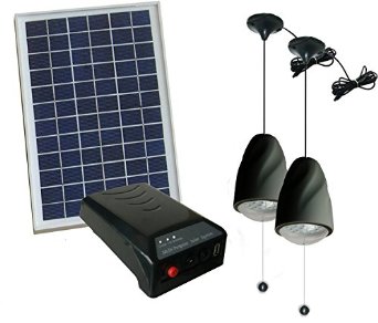 MicroSolar - Lithium Battery - 2X2W LED Lamps - 1 USB - Angle Adjustable Brackets - Solar Home System