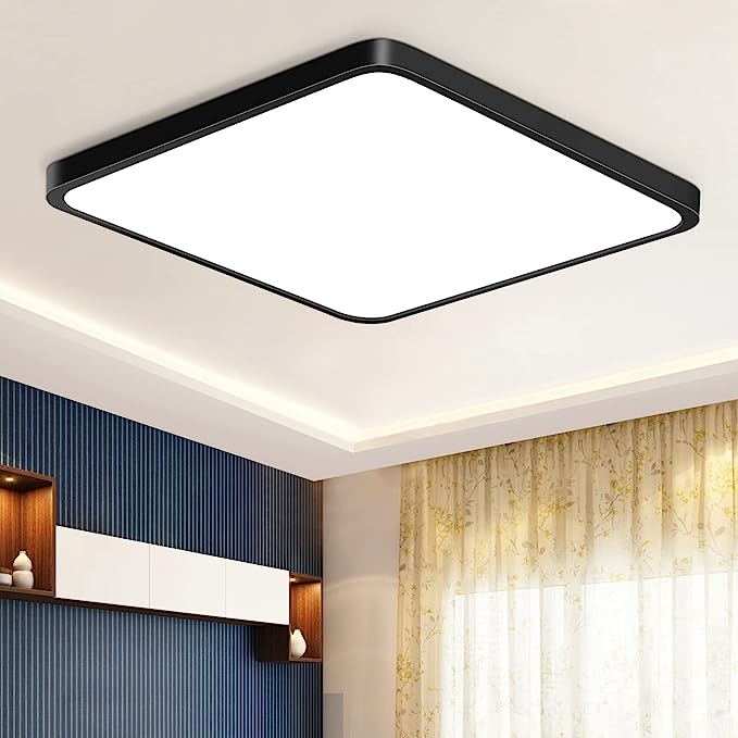 inShareplus 12 inch LED Ceiling Light Fixture, 24W [240W Equivalent] Nature White 4000K Black Square Flush Mount Ceiling Lights Fixture, 3200LM Ceiling Lamp for Bedroom, Living Room, Kitchen, Office