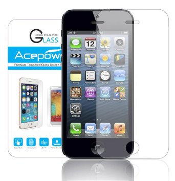 iPhone 5S Screen Protector ACEPower Premium Tempered Glass Screen Protector for Apple iPhone 5 5S 5C Lifetime No-Hassle Warranty