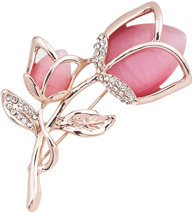 JewelryHouse Rose Flower Brooch Imitation Crystal Fancy Brooch Pins for Women