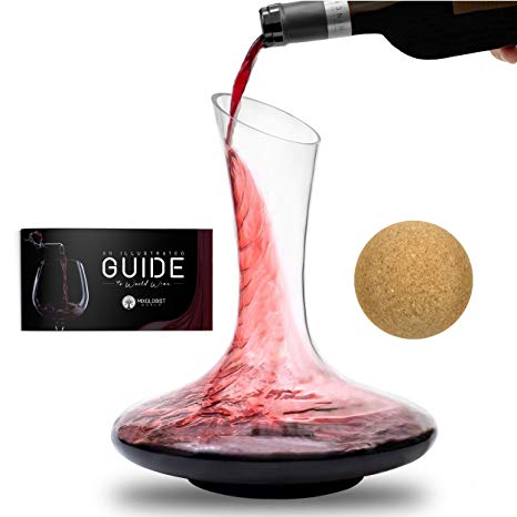 Wine Decanter Gift Set With Stopper - Premium Red Wine Aerator Glass Carafe - Large 100% Hand Blown Lead-Free Wine Breather with Accessories - New Updated Version