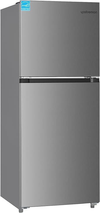 Upstreman 11.6 Cu.Ft. Double Door Fridge in Stainless Steel with Large Capacity Top Freezer, Auto Defrost, Adjustable Thermostat Control, Reversible Door Swing, ENERGY STAR