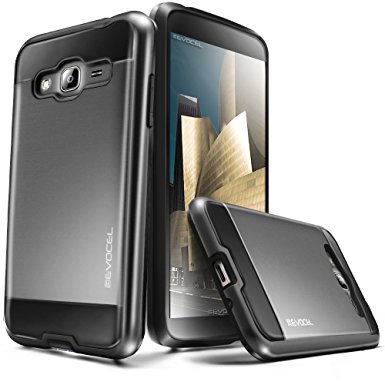 Evocel® Galaxy J3 / Galaxy Amp Prime [Hybrid Lite Series] Slim Protector Case [Brushed Metal Texture][Slim][Shiny] For Samsung Galaxy J3 / Galaxy Amp Prime, Black (EVO-SAMJ3-MS11)