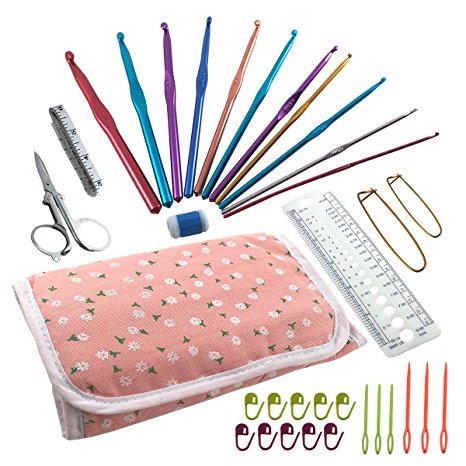 Essential Crocheting Tools and Hooks 35 Items in a Compact Carrying Case – Perfect for Home or Traveling – Ultimate Crochet Kit for any Level of Expertise – Knitting Needle Set