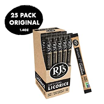 Soft Eating Black Licorice Logs - RJ's Licorice 1.4oz Logs (25-Pack) - NON-GMO, NO HFCS, Vegetarian & Kosher