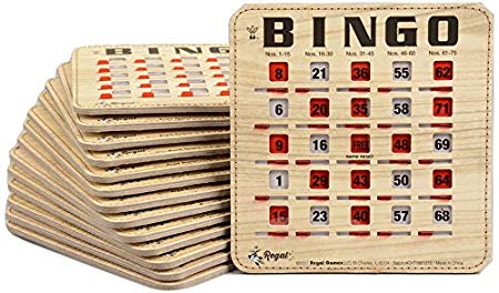 Regal Games Extra Thick Stitched Woodgrain Quick Clear Rapid Reset Shutter Bingo Cards With Big Tabs