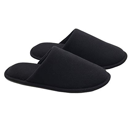 Ofoot Men's Cozy Thread Cloth Organic Cotton House Slippers, Washable Flat indoor/outdoor slip on shoes