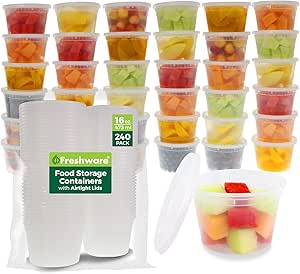 Freshware Food Storage Containers [240 Set] 16 oz Plastic Deli Containers with Lids, Slime, Soup, Meal Prep Containers | BPA Free | Stackable | Leakproof | Microwave/Dishwasher/Freezer Safe