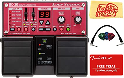BOSS RC-30 Loop Station Bundle with Fender Play Online Lessons, Picks, Patch Cable, and Austin Bazaar Polishing Cloth