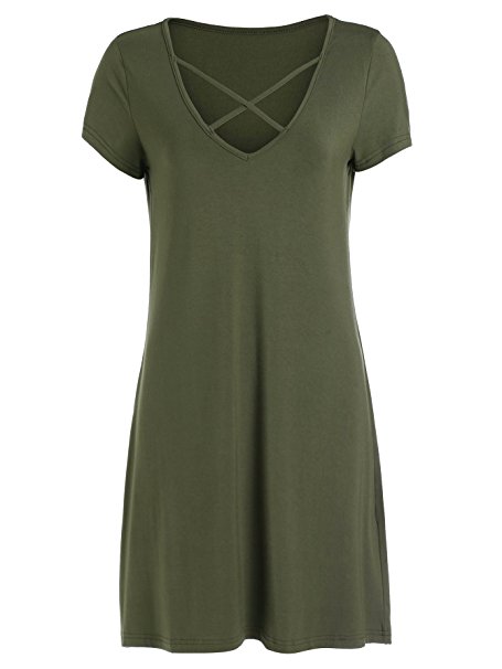 ROMWE Women's Summer Short Sleeve Loose Tunic Casual T-shirt Dress