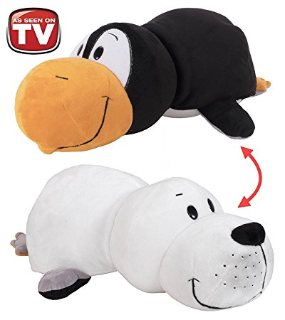 FlipaZoo 16" Plush 2-in-1 Pillow - White Seal Transforming To Penguin (the Toy that Flips for you)