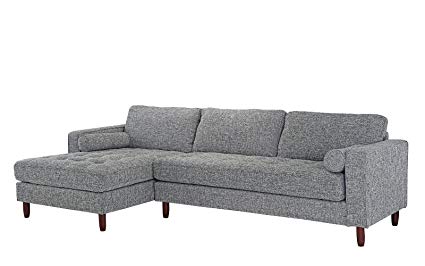 Divano Roma Furniture Mid-Century Modern Tufted Fabric Sectional Sofa, L-Shape Couch with Extra Wide Chaise Lounge (Light Grey)