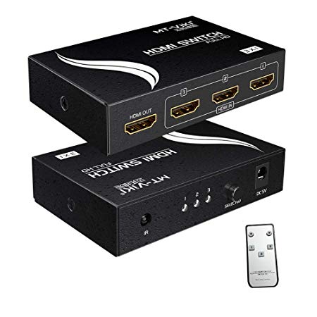 MT-ViKI HDMI Switch 3 in 1 Out, 3 Port 4K HDMI Switcher Box Selector with IR Remote Control Support 3D HD 1080P (3 Port Switch)