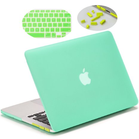 Matte Hard Case for 13-inch MacBook Pro Retina, LENTION Clear Plastic Hard Shell for Apple Mac Book Laptop, Matte Finish Case with Rubber Feet, Come with Anti-Dust Port Plugs & Keyboard Cover (Green)