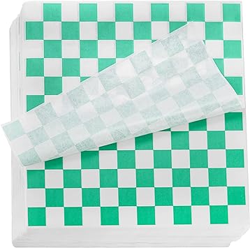 Fasmov 1000 Pack 12 x 12 inches Sandwich Paper Deli Basket Liner Wrap Food Basket Liners Wrapping Checkered Sheets, Green & White