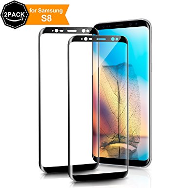 Woitech 2-Pack Galaxy S8 Tempered Glass Screen Protector, Scratch Resistant, 3D Curved, Bubble-free Film for Samsung S8, Black