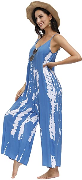 BUENOS NINOS Women's V Neck Floral Maxi Dress Boho Printed Adjustable Spaghetti Strap Ethnic Beach Long Dress with Pockets