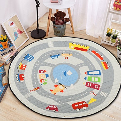 BERENNIS Baby Kids Play Mat, Foldable Toys Storage Organizer Children Play Rugs with 60 Inches Large Diameter Soft Cotton and Washable (Car)
