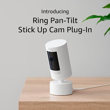 Ring Pan Tilt Stick Up Cam Plug-In, 1080p HD Plug-In Indoor/Outdoor Camera with 360° Pan-Tilt, Color Night Vision, Live View, Two-way Talk, Built-in Siren, Motion Detection, Works with Alexa, White