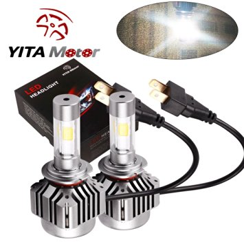 YITAMOTOR H7 LED Headlight Conversion Kit 120W 12000LM 4 Side COB Head Light Single Beam High Low Kit Cool White 6000K Fog Light Bulbs