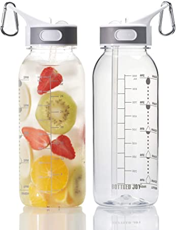 BOTTLED JOY 32oz Water Bottle, BPA Free Water Bottle with Motivational Time Marker Reminder Leak-Proof 1L Drinking Bottle Tritan Sports Bottle for Camping Workouts Gym and Outdoor Activity