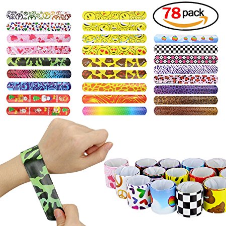 YaphteS Slap Bracelets birthday party supplies with colorful hearts emoji animals best for school classroom kids Emoticon wristband party favors