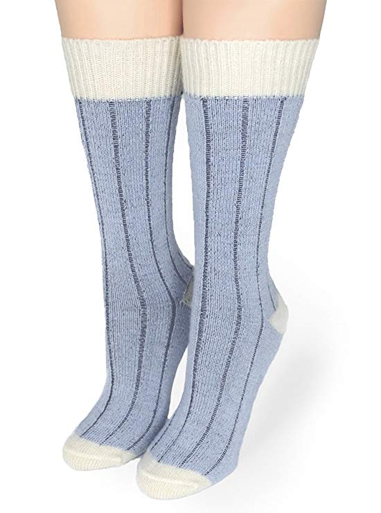 Warrior Alpaca Socks - Women's Two Color Baby Alpaca Wool Wide Ribbed Comfort/Bed Socks - Color Block