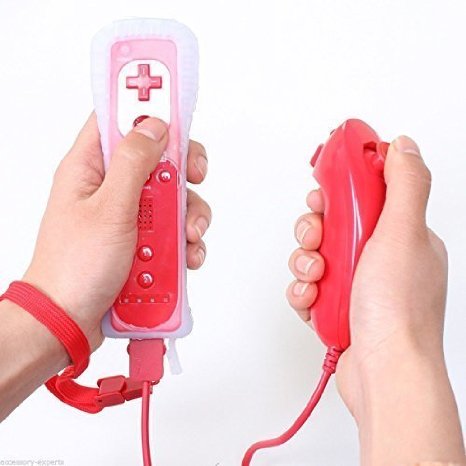 Yorking 2in1 Built in Motion Plus Remote and Nunchuck Controller for Wii  Case Skin Red