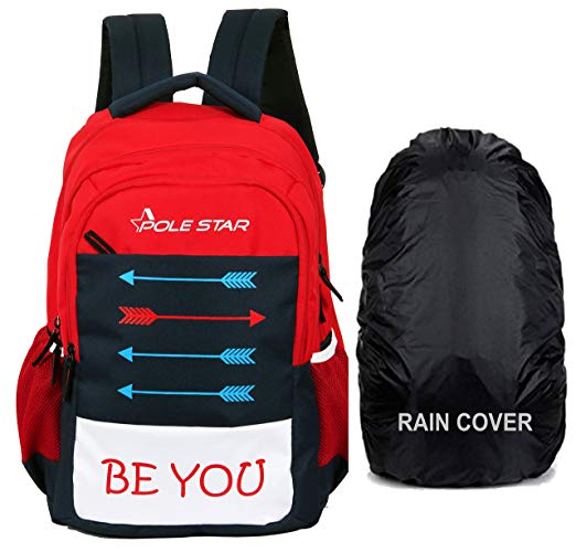 POLE STAR Be You Polyester 42 L Casual Travel Backpack with Rain Cover (Red and Navy Blue)
