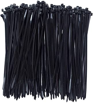 8 Inch Clear Zip Ties, 300pcs Nylon Cable Ties,Heavy Duty Cord Strap BLACK