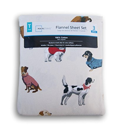 Dog Print on Ivory Flannel Sheet Set - Twin