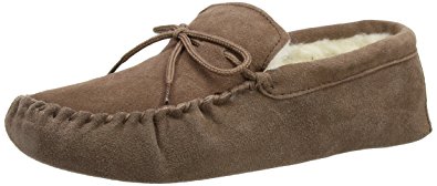 Snugrugs Men's Suede Sheepskin Moccasin Slippers With Soft Sole