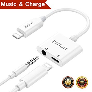 Headphone Adapter for iPhone Dongle for iPhone Adapter Audio Lighting Jack Earphone Adaptor Charger Cables for iPhone 8/8Plus iPhone 7/7Plus iPhone X/10 iPod/iPad Audio & Charge 2 in 1 Lightning Connector Lighting to 3.5mm Music AUX Jack Earphone Extender Jack Stereo Accessories Headphone Hi-Fi Audio Adaptor Cables Female Audio Adapter Earphone convertor-Support IOS11.3 or Later - [ White ]