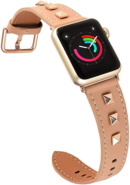 Ribivaul Genuine Leather Band top Designer Bling Rivets Studs Bands Strap Compatible for Apple Watch 38mm 40mm iWatch Series 5, 4, 3, 2, 1, Sports & Edition Women