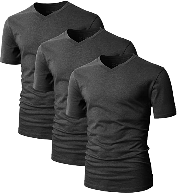 H2H Men's Casual Slim Fit T-Shirt Cotton Blended 3-Pack Short/Long Sleeve