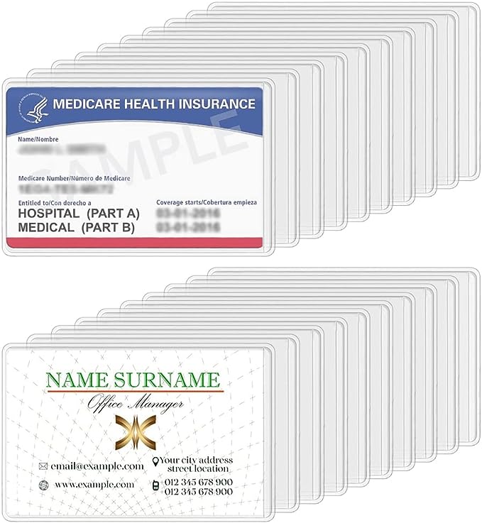 20 Pack Medicare Card Protector Sleeves, DaKuan PVC Transparent Ferrule, Waterproof Reusable Frosted Badge Clip for ID Card, Bank Card, IC Card, Bus Card and Membership Card (60 × 90 mm)