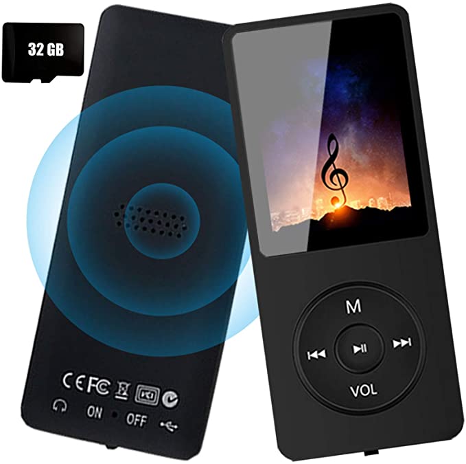 MP3 Player - 32GB MP3 Music Player with Voice Recorder and FM Radio, Hi-Fi Sound Potable Audio Player Build-in Speaker, with Video, Text Reading and Support up to 128GB, Dark Black