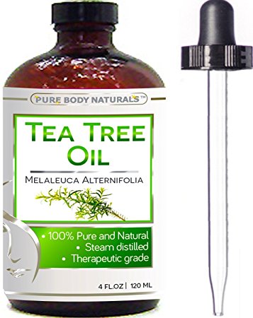 Pure Body Naturals Tea Tree Essential Oil Pure 4 Oz Premium Melaleuca Therapeutic Grade From Australia, Use With Soap & Shampoo, Face & Body Wash, Treatment For Acne, Lice & Many Skin Conditions (1 Pack)